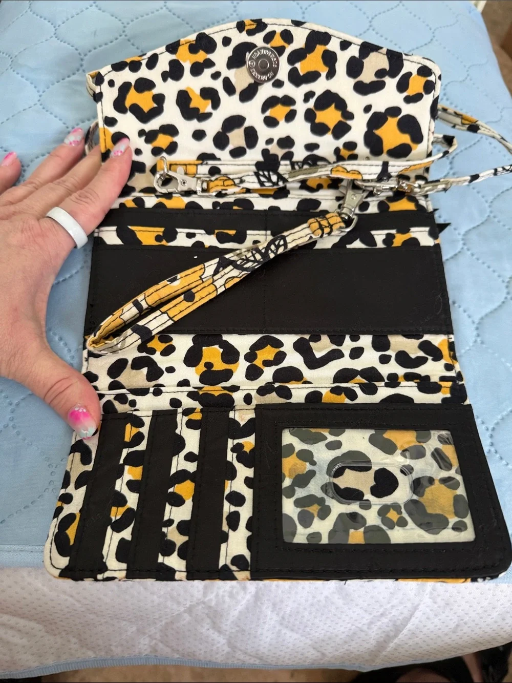 Vera Bradley Yellow Floral Quilted Clutch Wallet with Black Accents